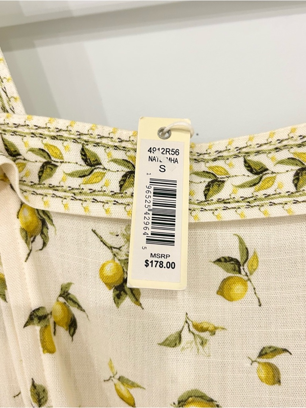 NWT Max Studio Cream Midi Dress with Lemon Details and Green Floral Trim Small - Picture 4 of 8